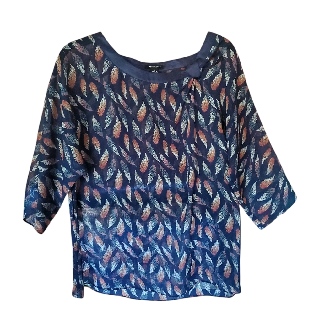 I ❤️Ronson Blue Blouse with Three-Quarter Sleeves Size Medium